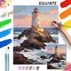 Kit de Peinture à l'Huile par Numéros Phare Vagues de l'Océan Paysage de Coucher de Soleil Peinture à la Main Décoration de Maison Peintures avec la Famille