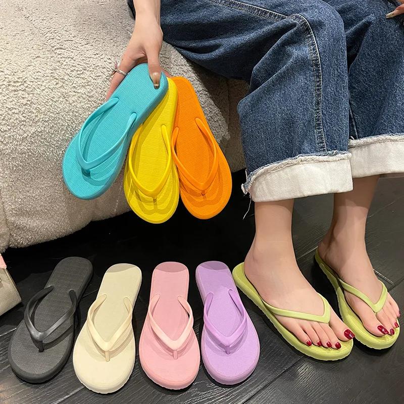 Fashion Premium Sense Non-slip Simple Flip-flops Girls Summer New Wear Solid Color Pinch Feet Beach Cool Slippers Wholesale