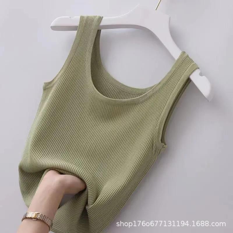 Ice Silk Threaded Sling Vest Slim Fit Inner Top Base Solid Color Simple Neck Sling Vest