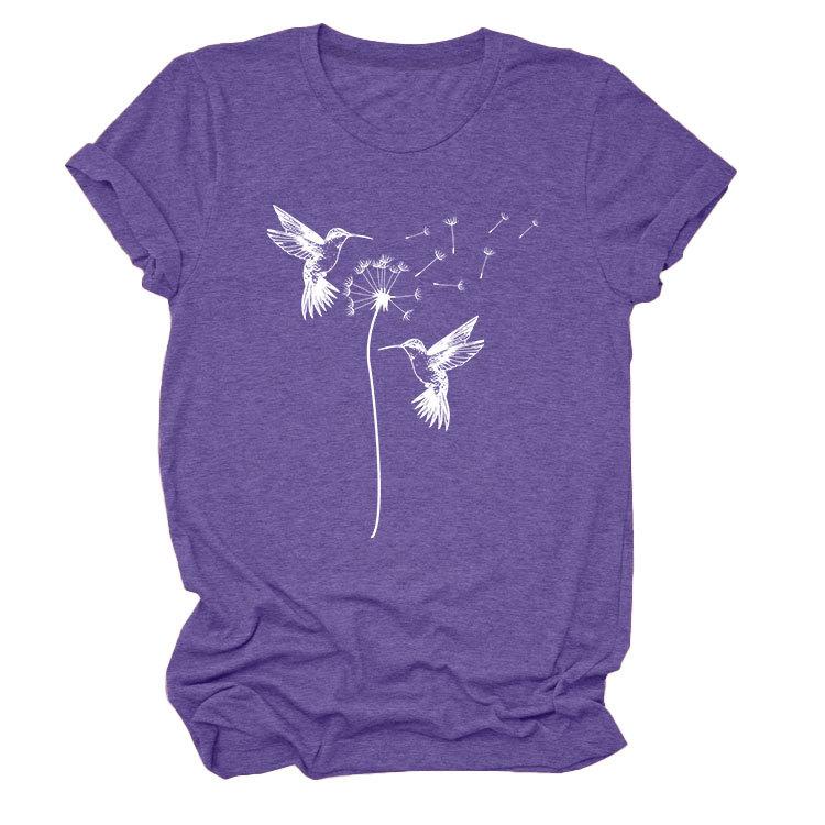 Sommer Rundhals Zwei Vogelmuster Druck Top Modische Lässige Kurzarm Damen T-Shirts
