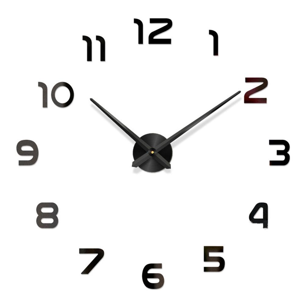 Large Number Wall Clock 3D Mirror Sticker Modern Home Office Decor Art Decal