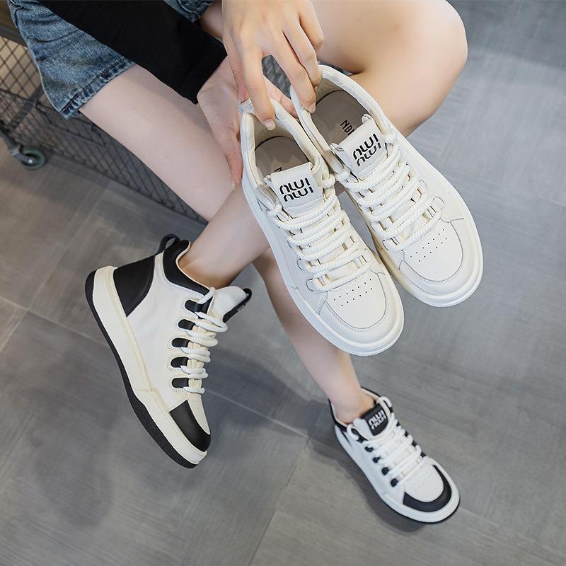 High-top casual board shoes women's autumn little white shoes leather-resistant thick-soled heightening shoes
