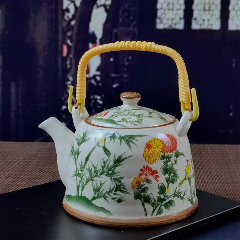 Ceainic din porțelan de uz casnic Oală din ceramică de mare capacitate cu apă rece Oală mare din porțelan, albastru și alb, cu mâner cu buclă