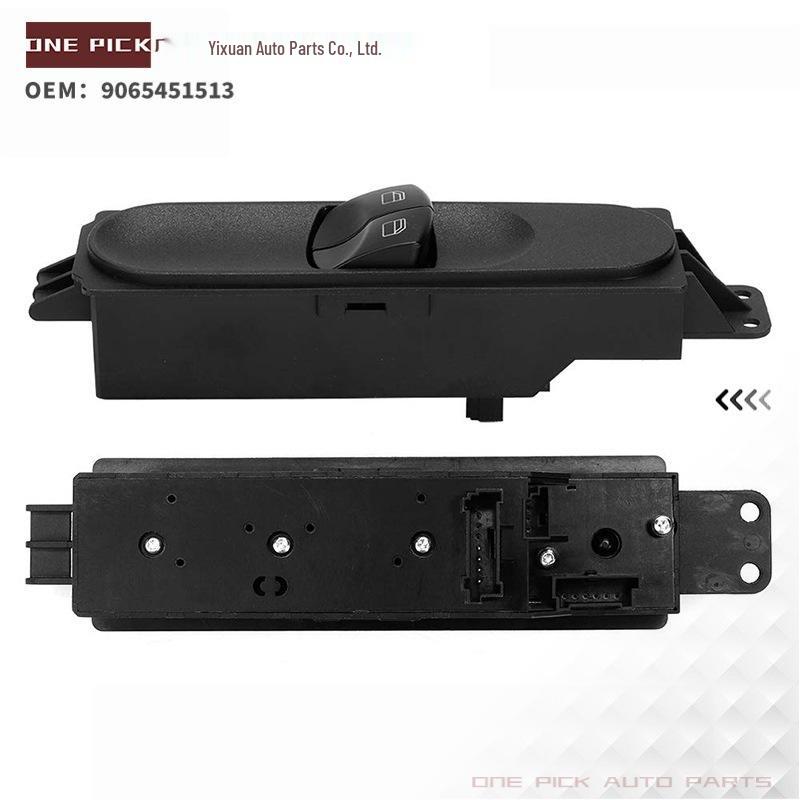 The main window regulator switch for Mercedes-Benz Viano and Vito vehicles is compatible with part numbers 9065451513 and 6395450713.