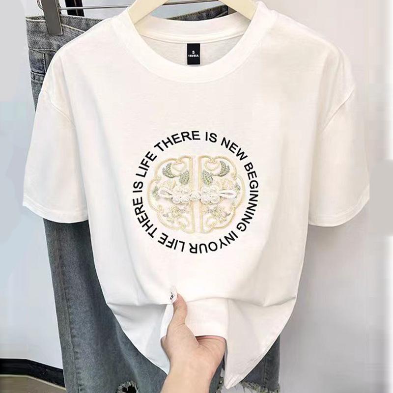 

Летняя женская футболка из чистого хлопка с круглым вырезом и короткими рукавами, новая модная футболка с принтом S белый