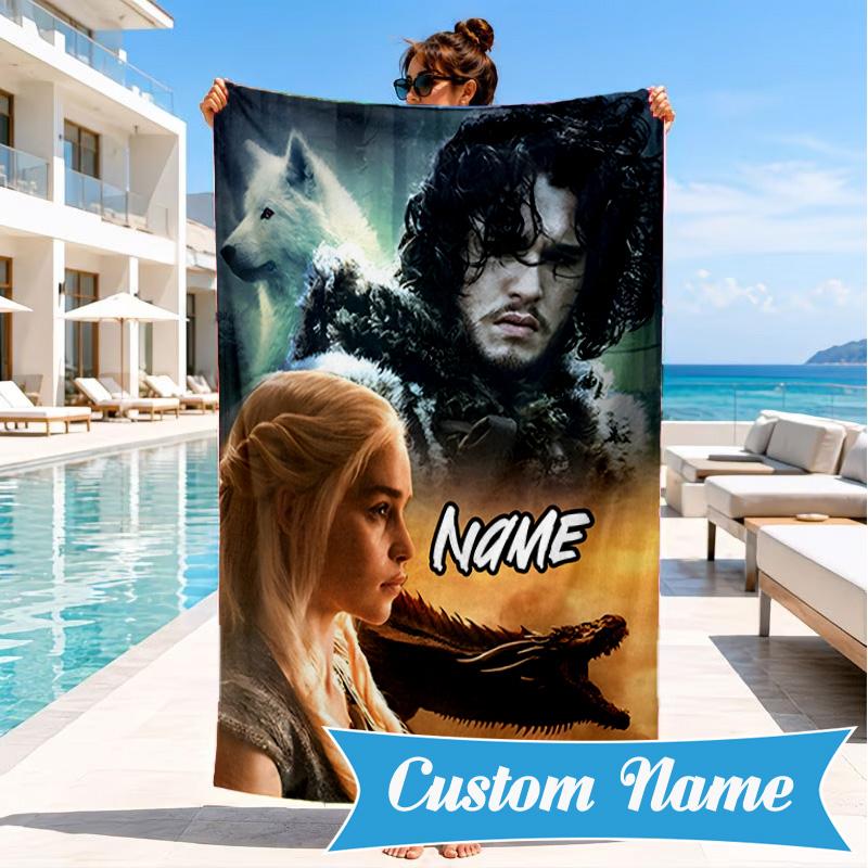 Custom Name Game Dragons Heroes Unite Beach Towel Microfiber Beach Towel, Lightweight and Quick-Dry, for Summer Travel, Swimming Pool Gift