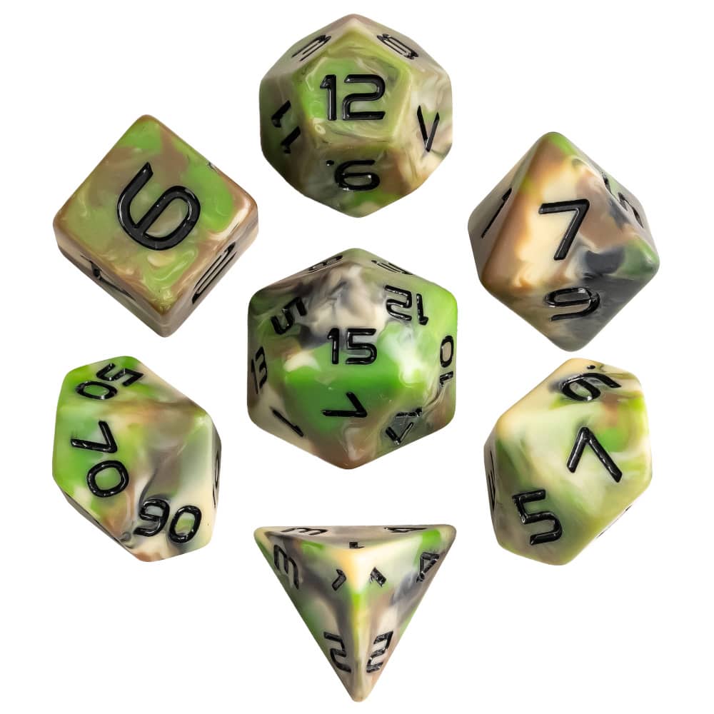 Cusdie Camo DND Dice 7-Piece RPG Polyhedral Dice Set Resin D20 D12 D10 D8 D6 D4 D% for D&D Pathfinder Cthulhu Tabletop Games