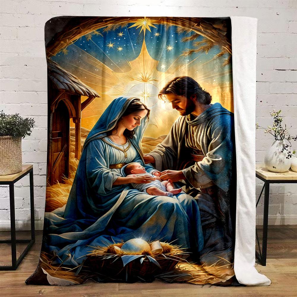 Heilige Familie Krippe Decke Gedruckte Decke für Wohnzimmer Bett Sofa Mittagspause Weiche Gemütliche Decke für Freundesfest Geschenk