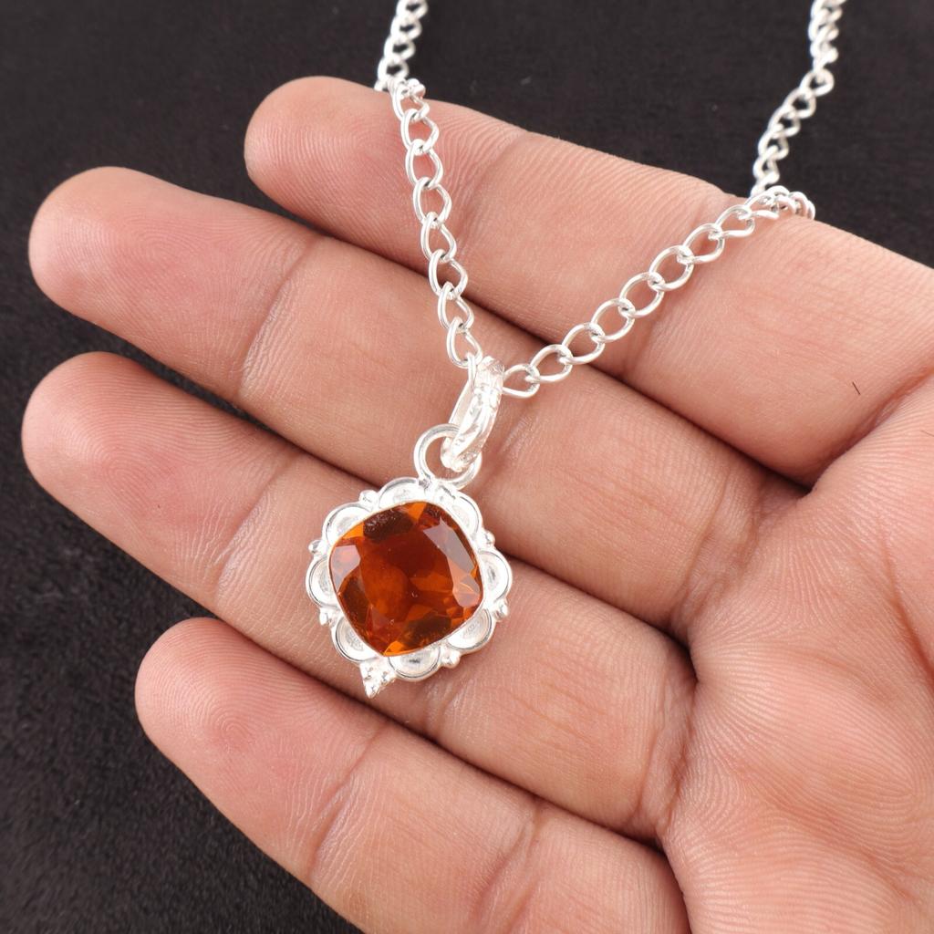 Cushion Citrine Gemstone Sterling Silver Wife Gift Engagement Unique New Pendant PP-2-9