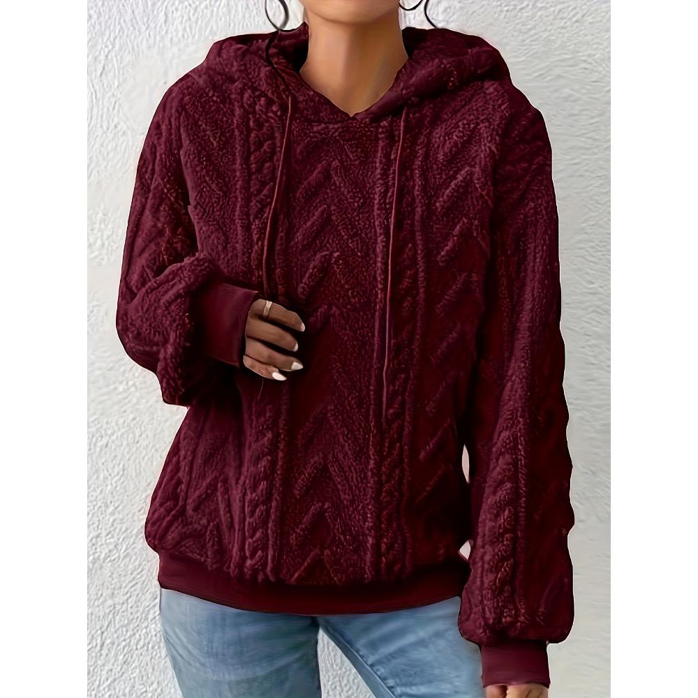 Felpa con cappuccio in pile accogliente da donna, calda, larga, maniche lunghe, tinta unita grigio, pullover casual, pullover invernale casual con cappuccio