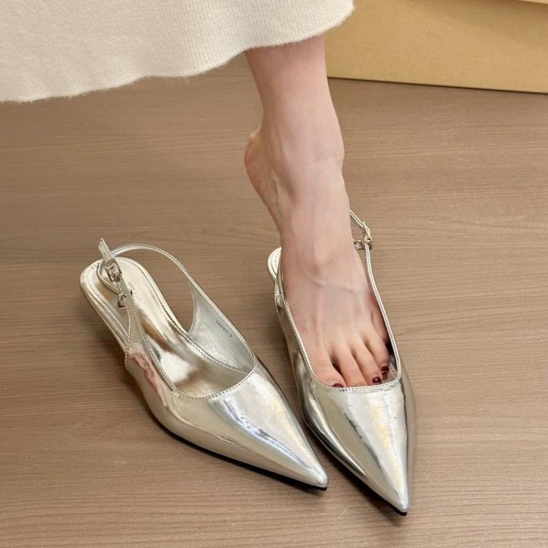 Fashion 2025 New Fashion Patent Leather Pointed Toe Women Pumps Elegant Low Heels Sandals Casual Dress Street Style Shoes