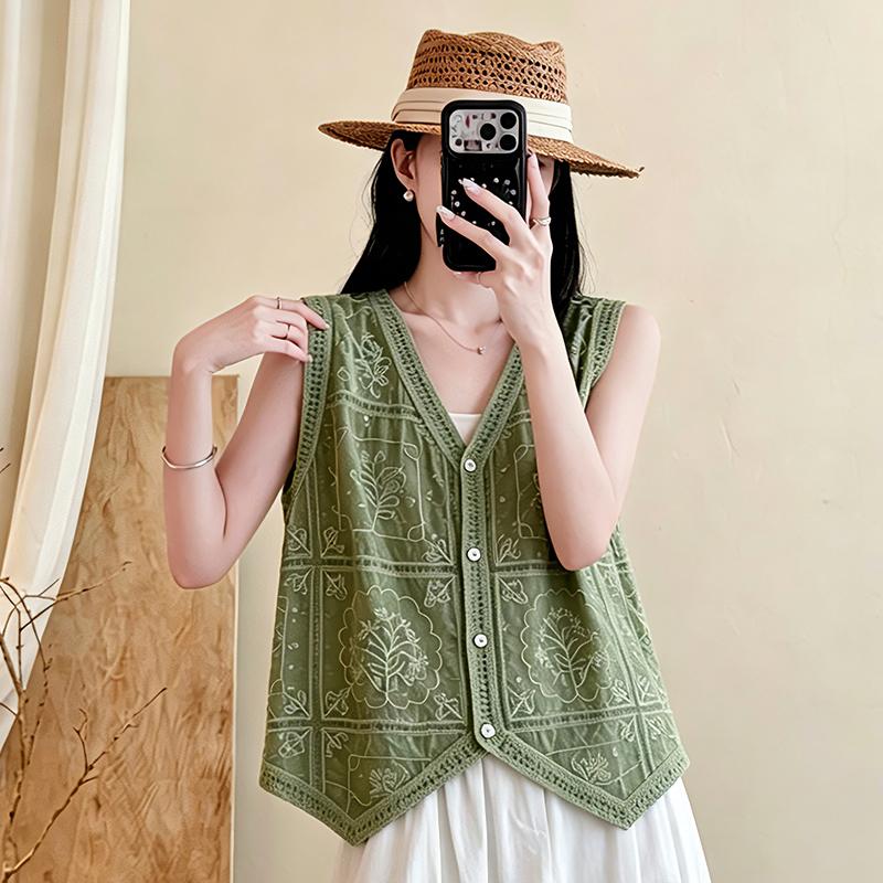 DIMANAF 2026 Plus Size Summer Women Blouse Tunic Tank Loose Casual Cotton Lady Tops Tees Shirt Lace Floral Sleeveless Vest