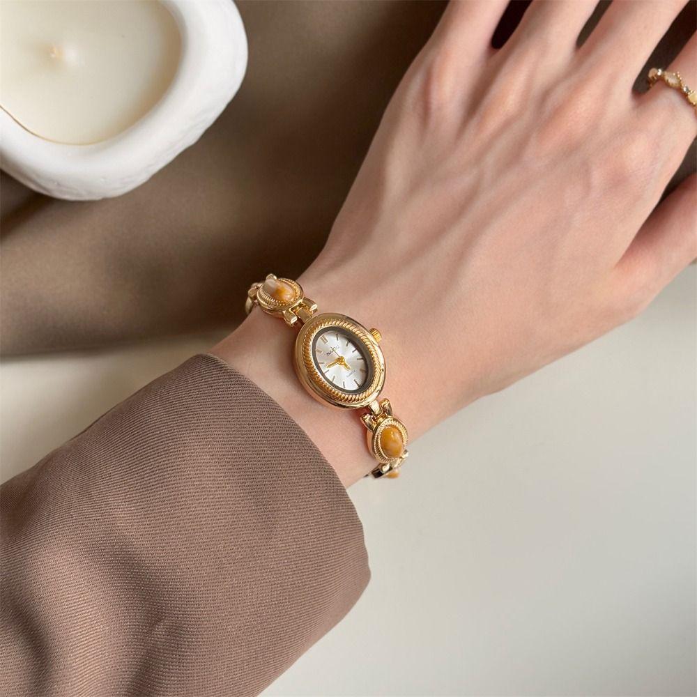 Oval Wristwatch Colored Gemstones Quartz Watch Vintage Ladies Watch