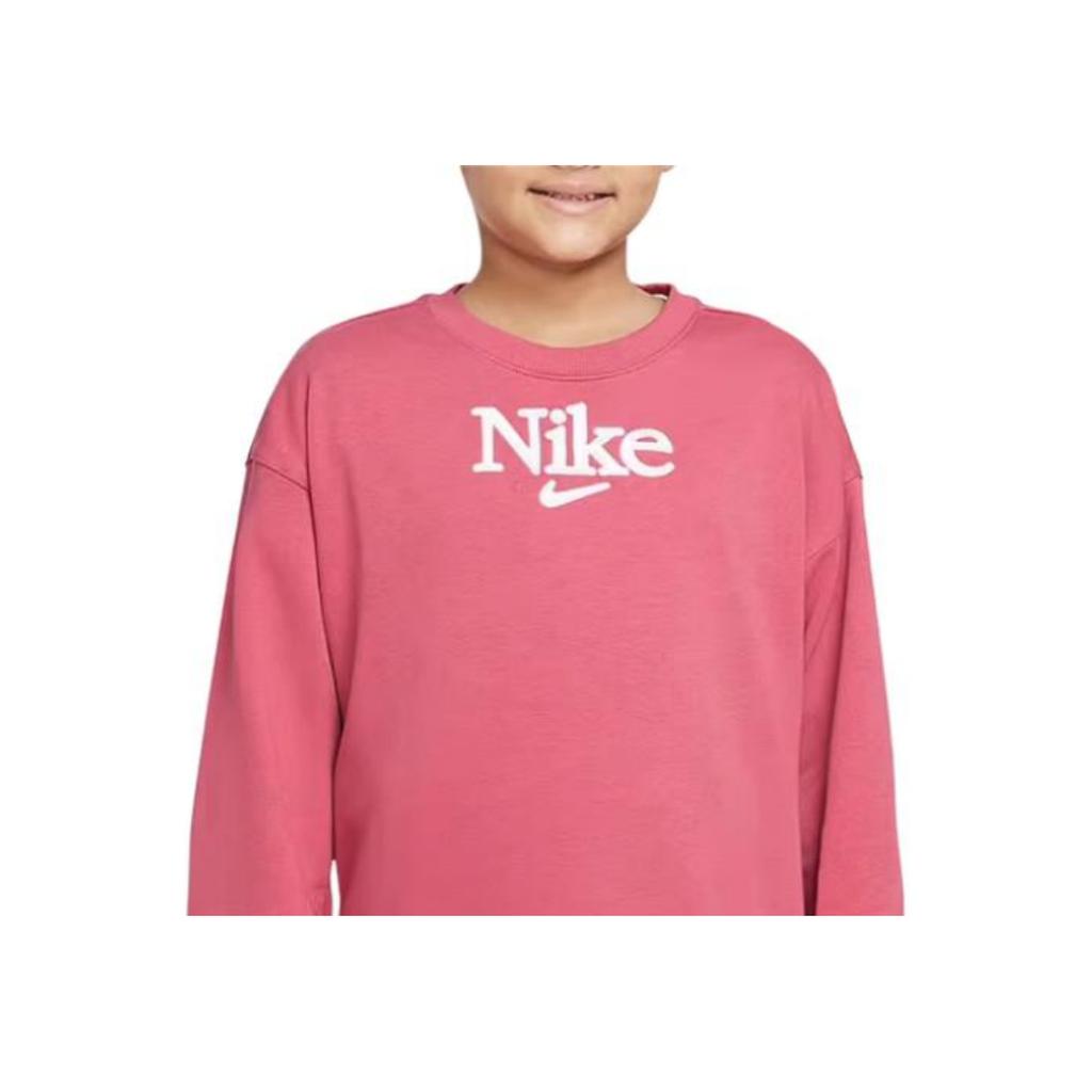 Nike Casual Comfortable Solid Color Warm American Letter Print Long Sleeve Sweatshirt Kids Sweatshirt Pink DJ5827-622