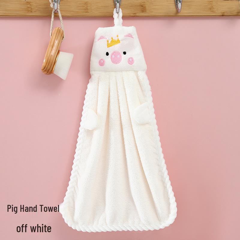 Süßes Gänse-Korallenfleece zum Aufhängen Handtuch - Cartoon Absorbierendes Küchentuch