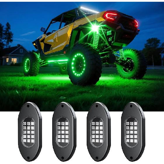 LED Rock Lights For UTV 4 Pods,RGB Rocklights With App & Remote Control, Underglow Rock Light Kit For ATV Golf Cart UTV RZR Trucks