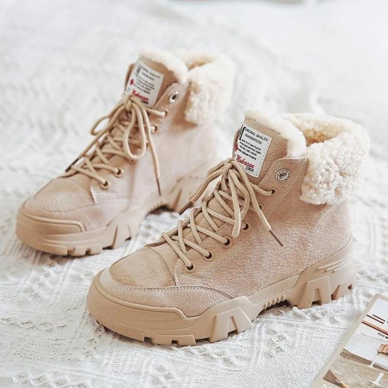 

AIYUQI Women s Snow Boots Women Thick Plush Boots Women Winter Warm Shoes Non-slip Flat Large Size Women Ankle Boots 37