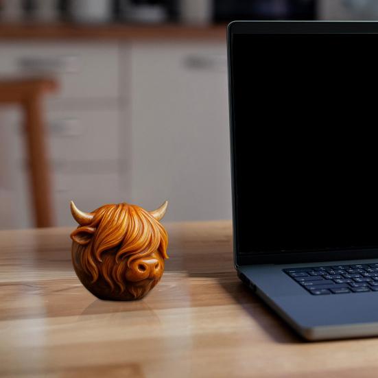Highland Cow Steinharz Highland Cow Kopf Ornament Dekorative Schottische Kuh Sammlerstück für Zuhause Büro Bauernhaus Schreibtisch Regal Dekoration