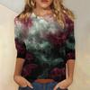 Women's Fashion Casual Round Neck 3/4 Sleeve Loose  Printed T-Shirt Ladies Top