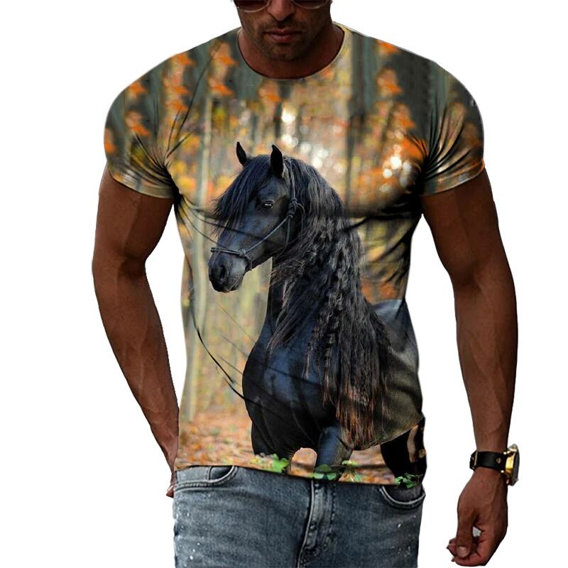 Summer Fashion Graphic Animal Horse T Shirts For Men Casual 3D Print Tee Hip Hop Harajuku Personality Round Neck Short Sleeve