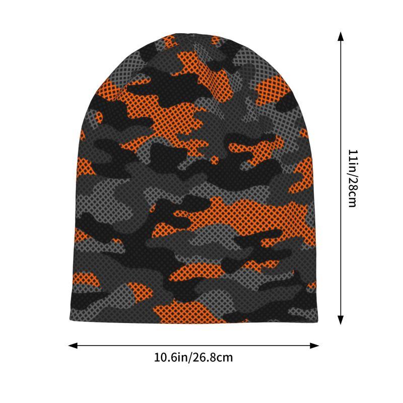 Black and Orange Camouflage Beanie Hat Warm Bonnet Cap Adults Knitted Hat Headwear Vintage Street Skullies Beanies for Women Men