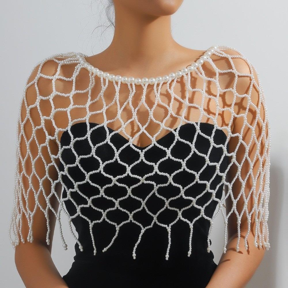 Handmade Pearl Waist Chain Elegant Beaded Belt Mesh Skirtbelt Pearls Tassel Shawl  Party Wear