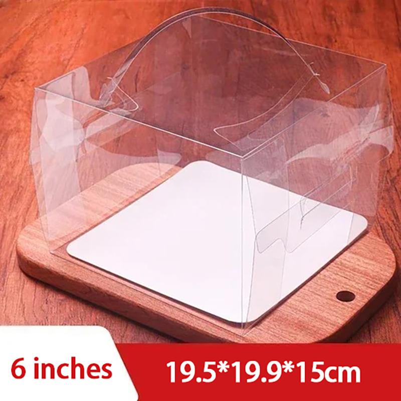 Gjennomsiktig håndtak Kakeboks Mini Firkantet Mousse Pastry Puff Plastemballasjebokser 5-tommers 6-tommers dessertbaking Liten bærbar boks