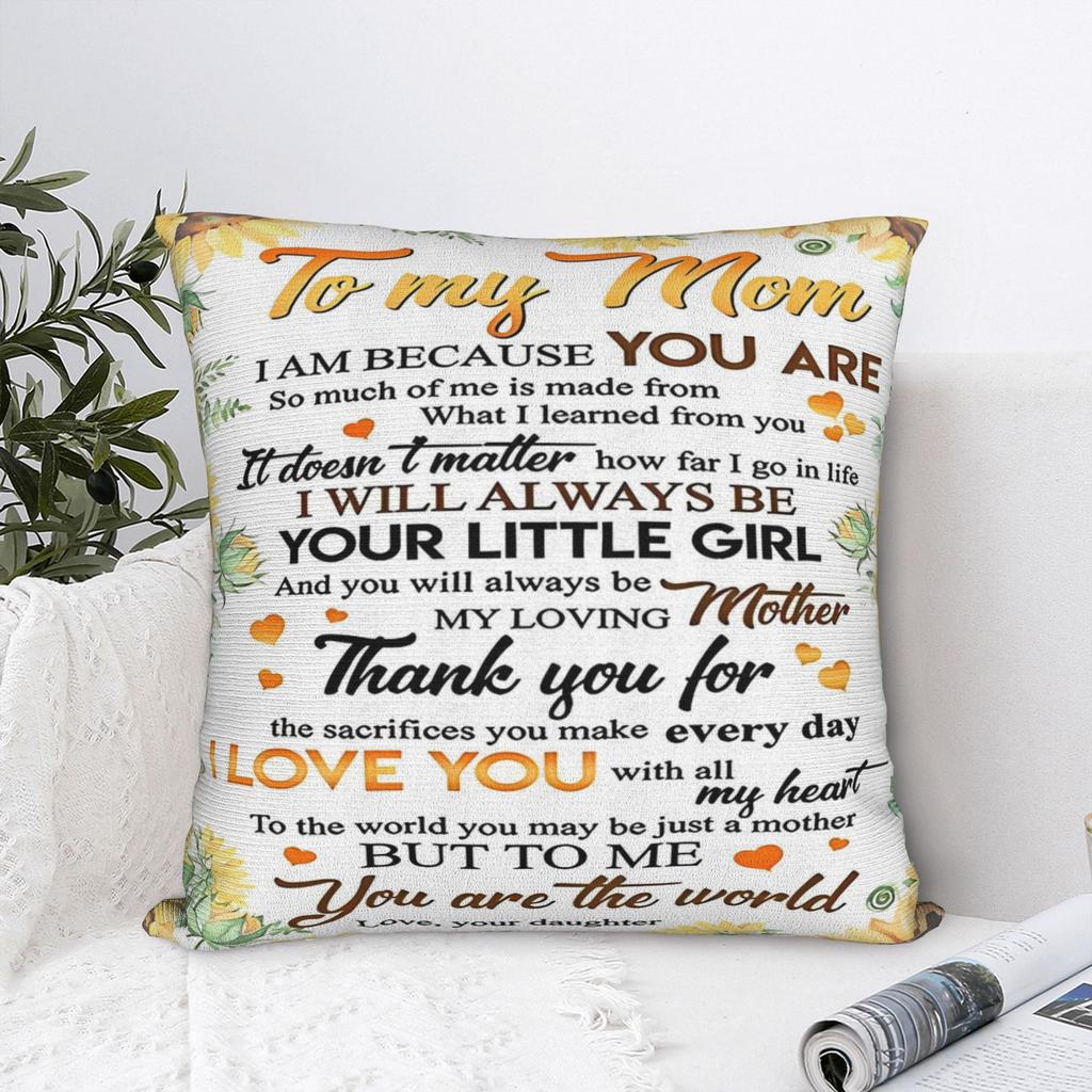 Mother's Day Square Pillow Covers Polyester Room Letter From Daughter Sunflower Cushion Cover Cool Decor Pillowcase 40*40
