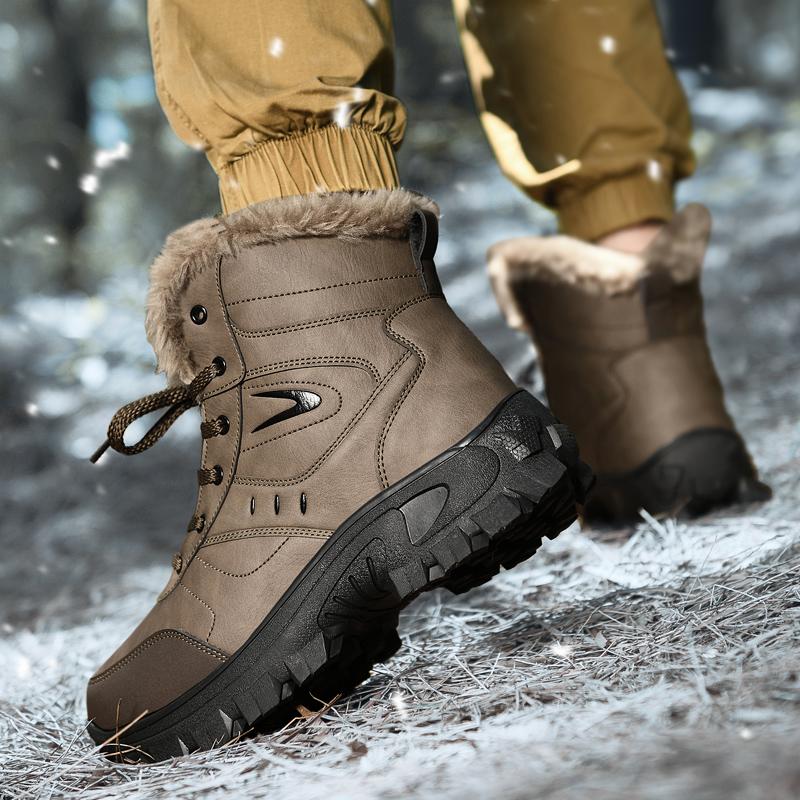 2024 New Winter Men's Snow Boots New Waterproof Leather Warm Plush Ankle Boots Non-slip High Quality Light Luxury Brand Shoes