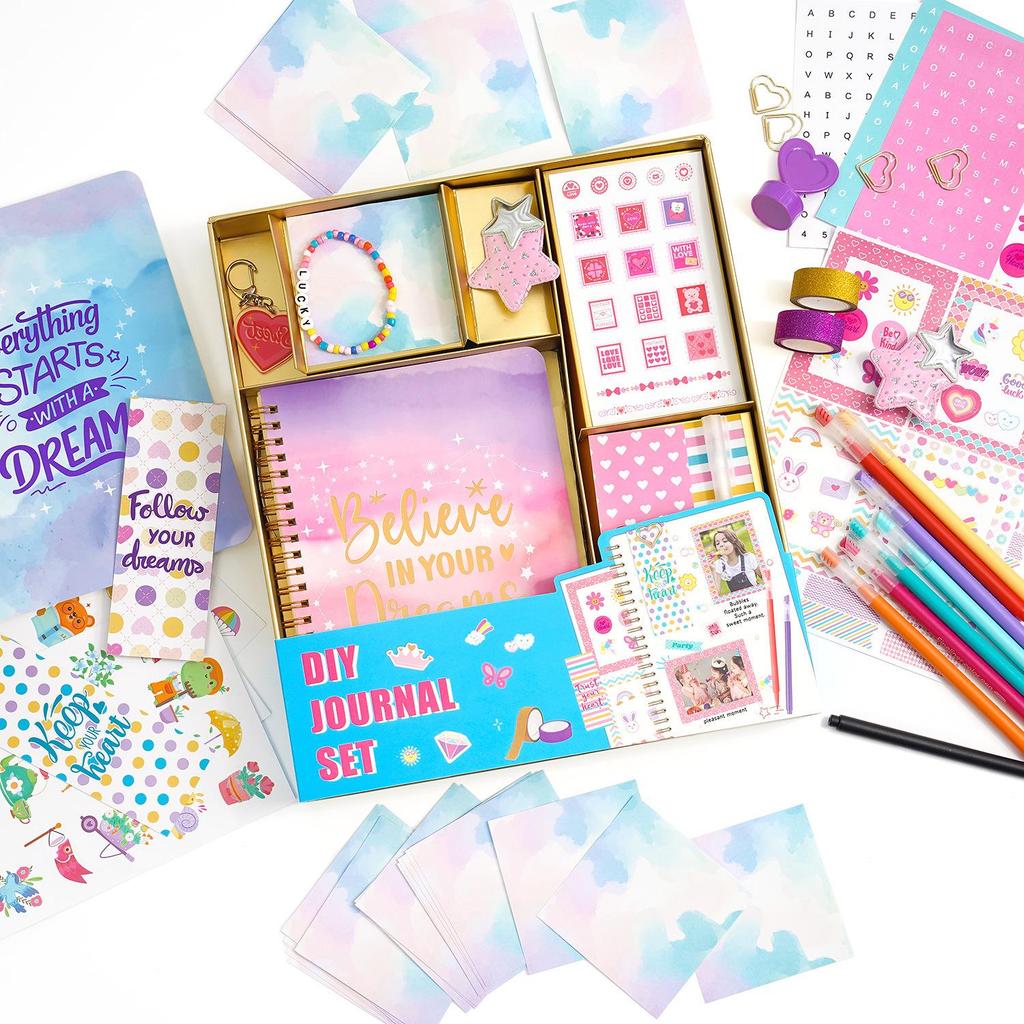 DIY Sada na deník pro dospívající dívky: Dárková krabička se scrapbookingovými samolepkami k narozeninám Deníková sada