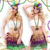 Mardi Gras Costume Tricolor Eyemask Beaded Necklace Feather Headband for Event Parties Favors Carnivals Party Supplies