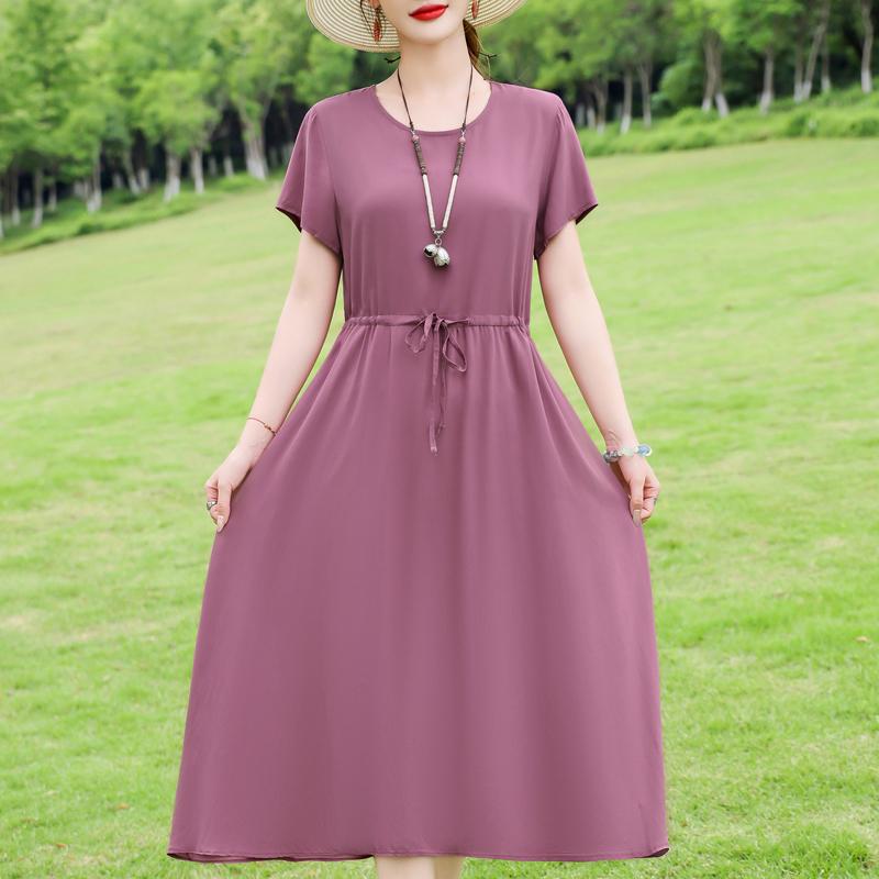 Elegant Women's Summer Dress Plus Size Short Sleeve Casual Long Dresses Vintage Clothes