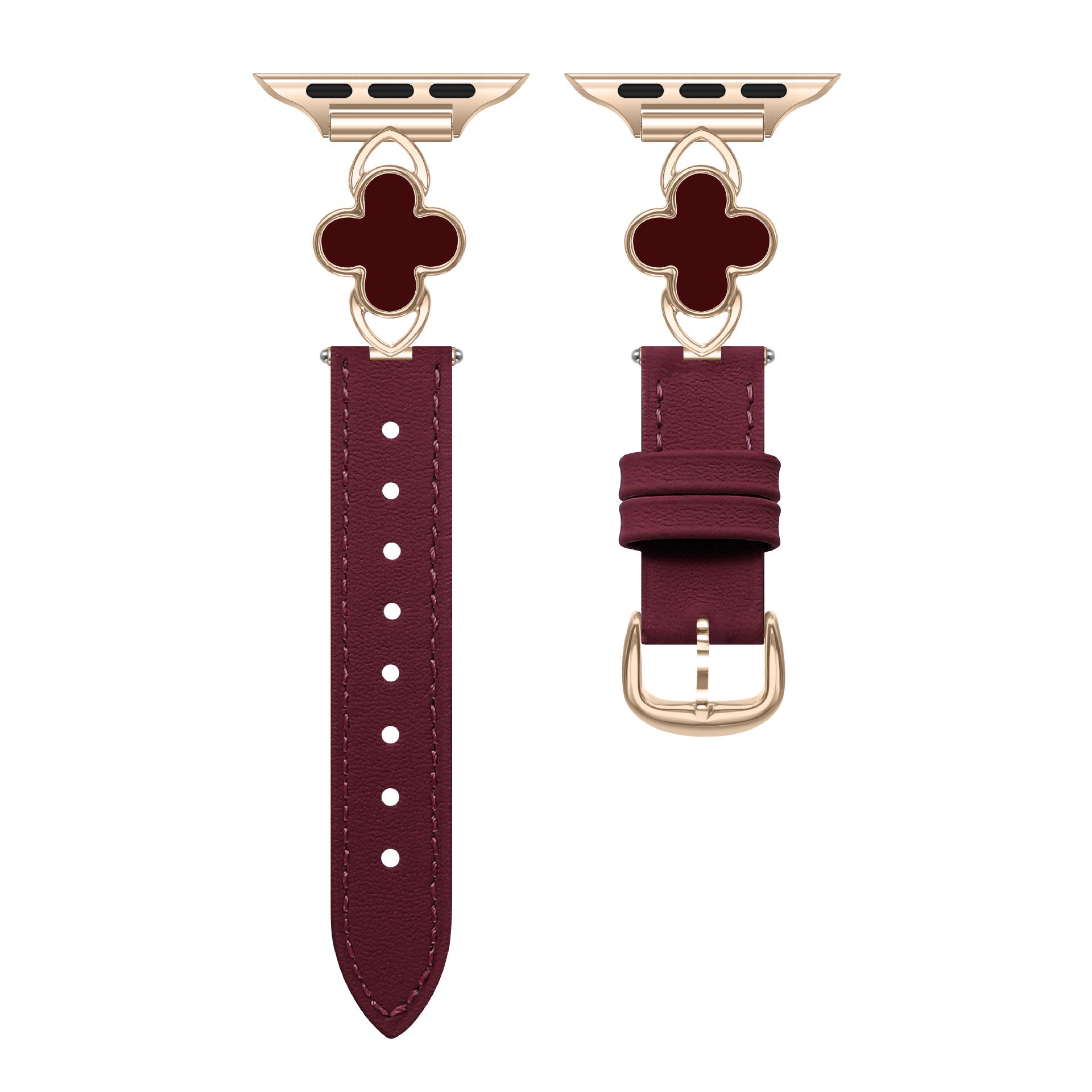 Vierblättriges Kleeblatt Echtes Leder Hufeisen-Schnallenarmband für iWatch Serie 9/8/7 & Apple Watch SE/S10 - Stilvoll & Passend. 42mm black
