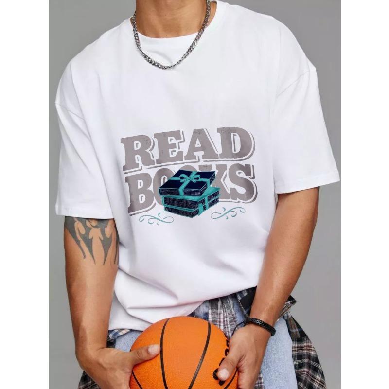 Белая футболка с круглым вырезом и графикой «Читай книги» со стопкой книг для повседневной носки и любителей книг S
