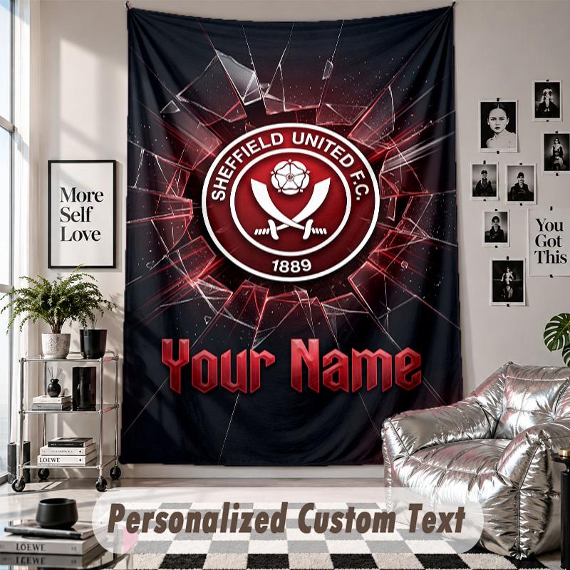 Wall Hanging Tapestry With Custom Name & Text, Sheffield United FC Decorative Tapestry For Bedroom