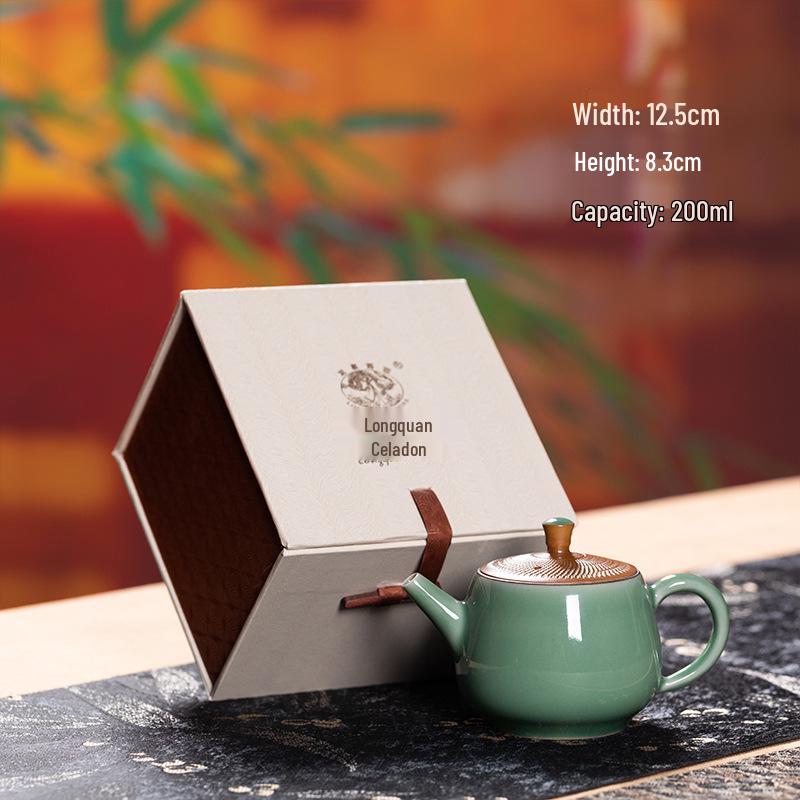Longquan Celadon Handmade Knife-Cut Ceramic Teapot, Single Pot for Gongfu Tea Brewing
