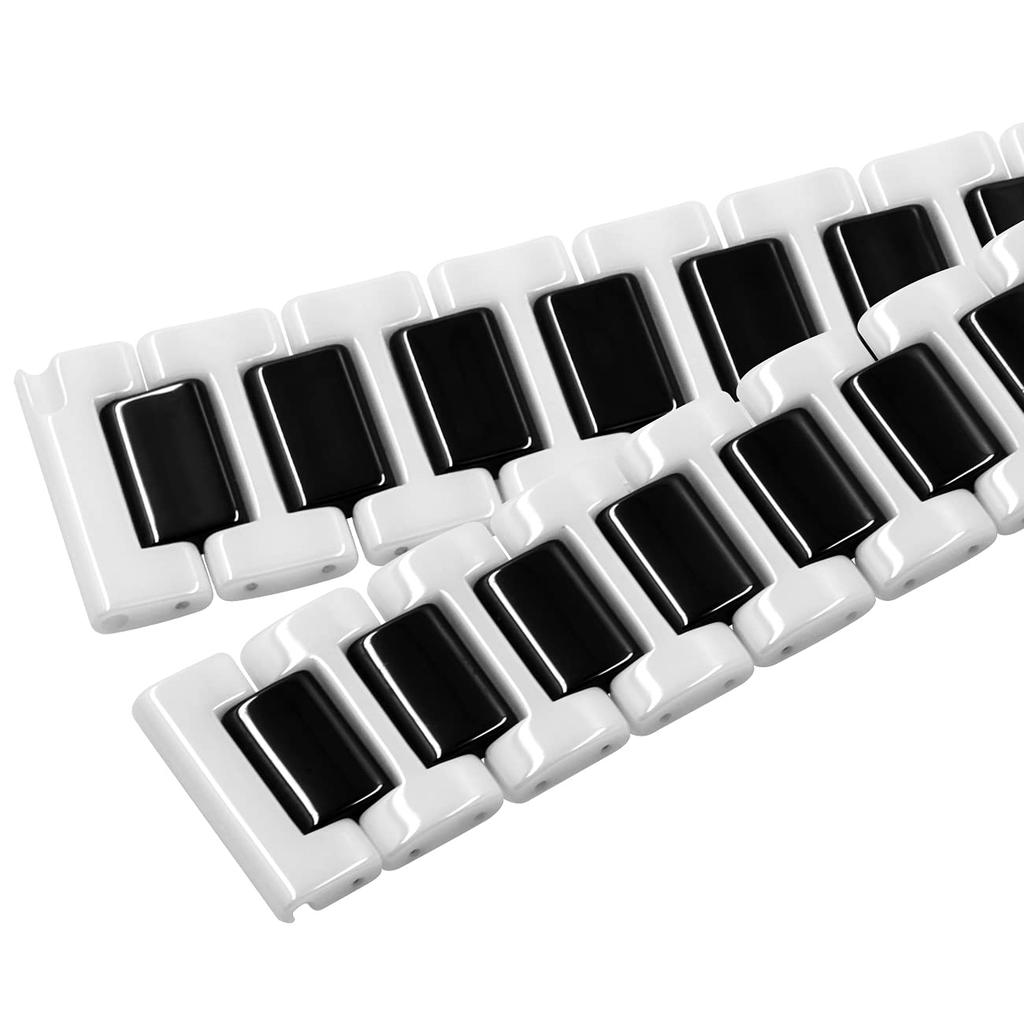 Kai Tian 20mm Quick Release Watch Strap for Men and Women, White and Black Ceramic Links, Replacement Watch Strap, Stainless Steel with D-Buckle