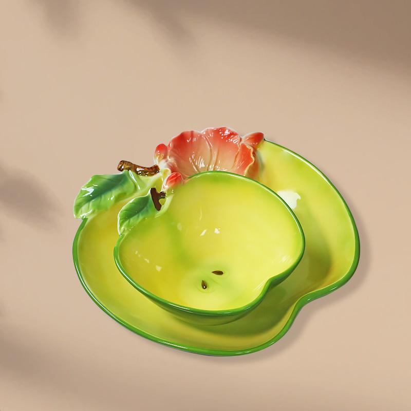 Creative Apple Shaped Plate Ceramic Fruit Plate Dumpling Plates Dessert Bowl Salad Bowl Pasta Dish Sashimi Plates Dim Sum Dish