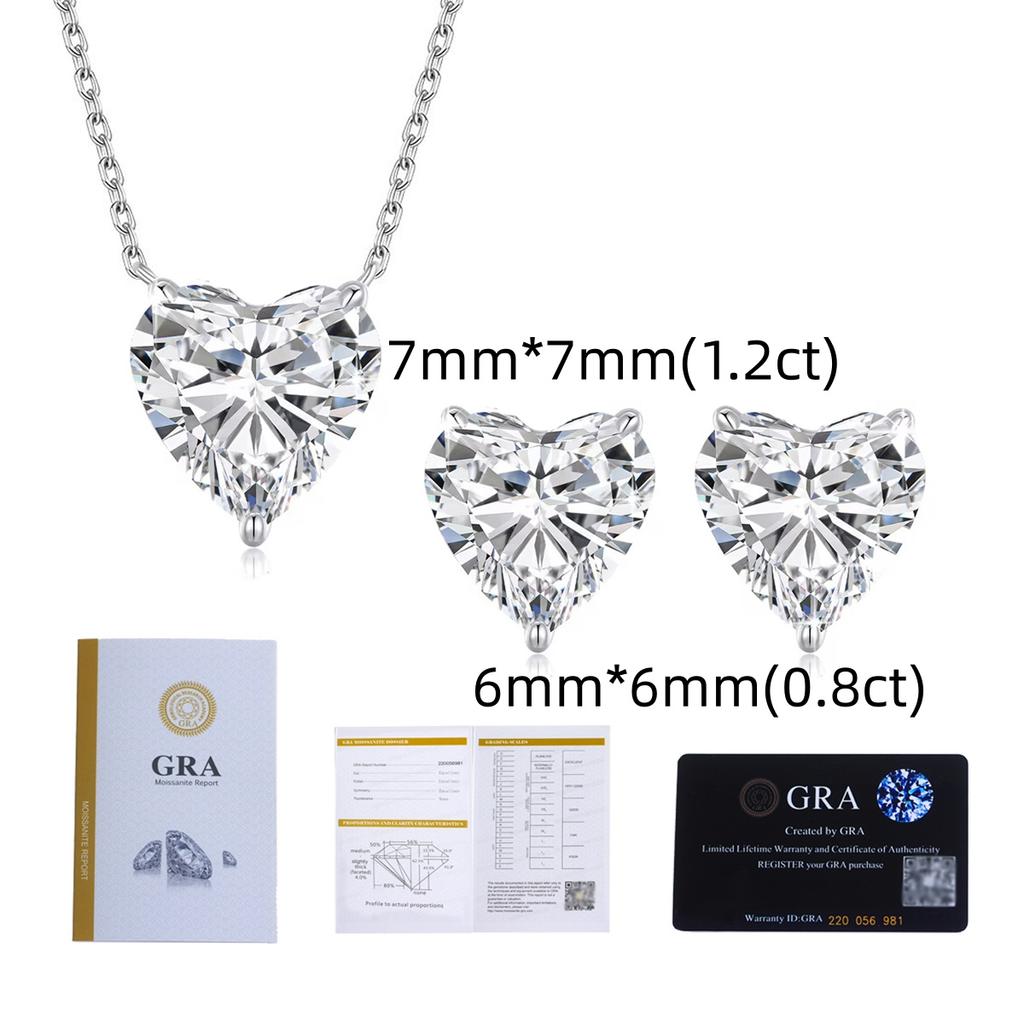 Fine 925 Sterling Silver Heart Moissanite Jewelry Set D Color VVS1 Necklace Earrings Set Pass Diamond Tester for Women Gift
