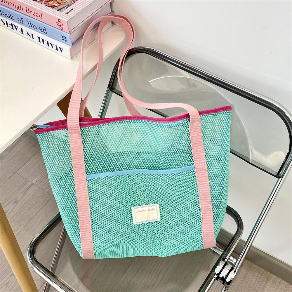 

44 сумка-сетка для пляжных игр с полым хранением, большая вместимость, на плечо, уличная, портативная, пляжная сумка зелёный