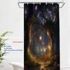 Fantasy Forest Night Scene Waterproof Fabric Shower Curtain With Hooks Starry Sky Glowing Path Floral Scenery Bathroom Decor