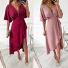 2026 European & American Casual V-Neck Irregular Evening Dress for Women