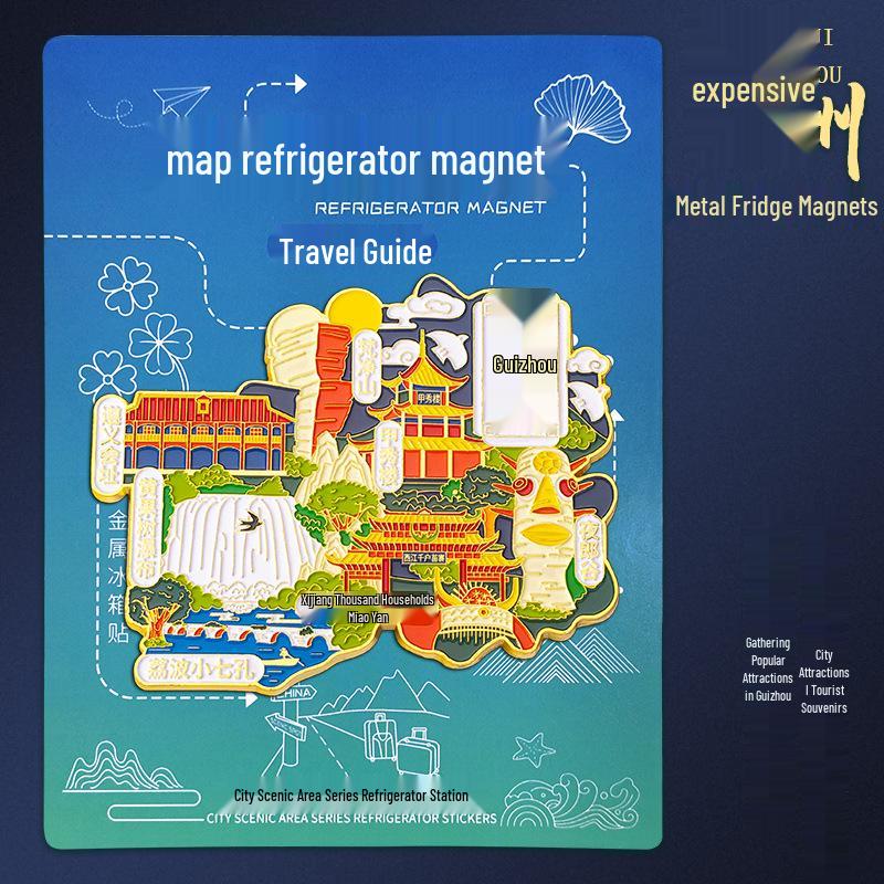 Guizhou Guiyang Attractions Map Metal Fridge Magnet: Creative Cultural Tourism Souvenir Guizhou