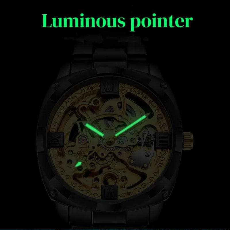 Mechanical Men's Watch Stainless Steel Automatic Skeleton Watch Waterproof Watches for Men Gifts