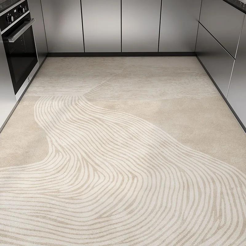Waterproof PVC Kitchen Mat Non-slip Oil-proof Large Floor Rug Beige Leather Japanese Home Decoration Carpet