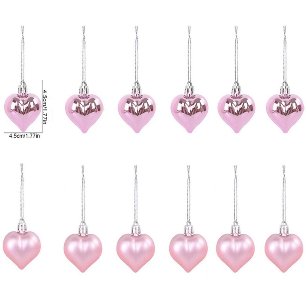 12Pcs Plastic Heart Shape Christmas Ball Bright Christmas Pendants  for Home