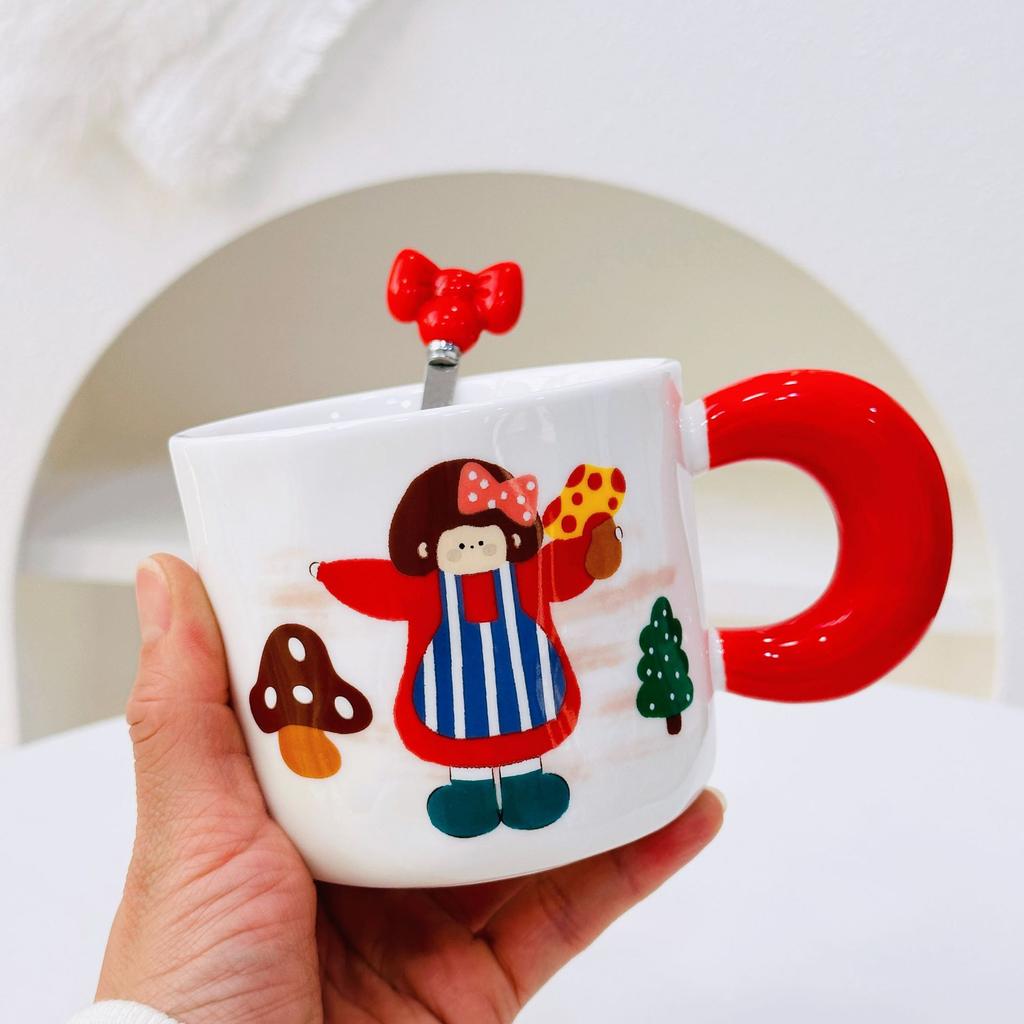 Dívčí suvenýr Roztomilý keramický hrnek s víčkem lžičkou Dárková sada Hrnek Malý dárek Domov Dívka Hrnek na vodu