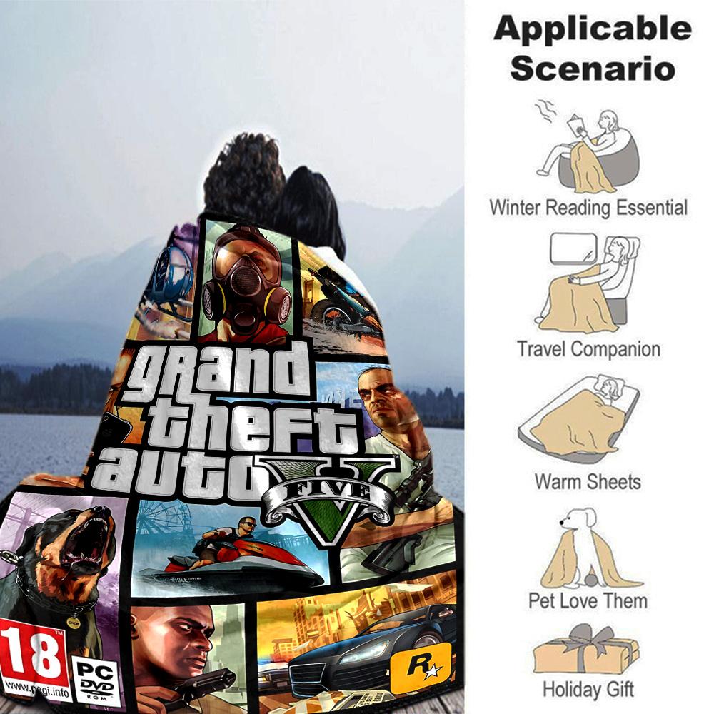 Grand Theft Auto V Cover Art Flannel Blanket Super Soft Warm Cozy Blanket for Sofa Bed Office Travel All‑Season Home Decor Gift