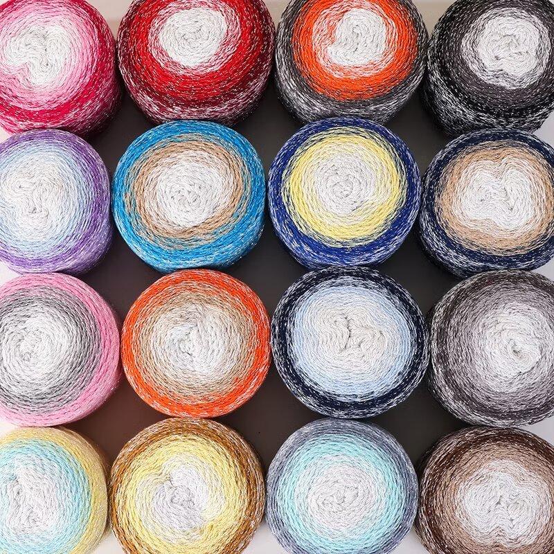 Gradual Change Cake Color Hollow Cotton Flash Silk Segment Dyed Crochet Bag Round Strand Colored Cotton Thread 200G