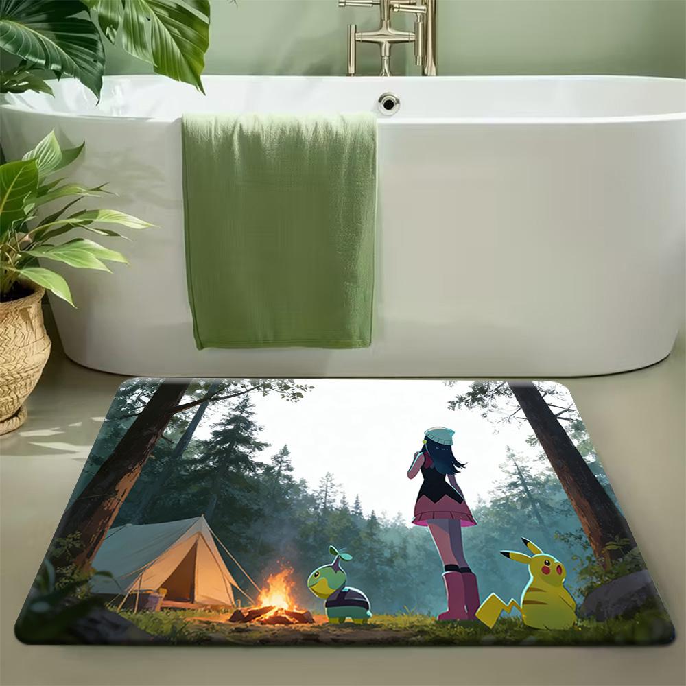 Pokemon Characters Group Print Non-slip Doormat, Soft Absorbent Floor Rug for Home Decor